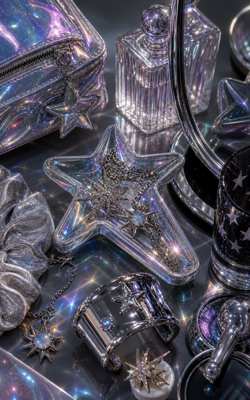 Iridescent star pendant with colorful reflections