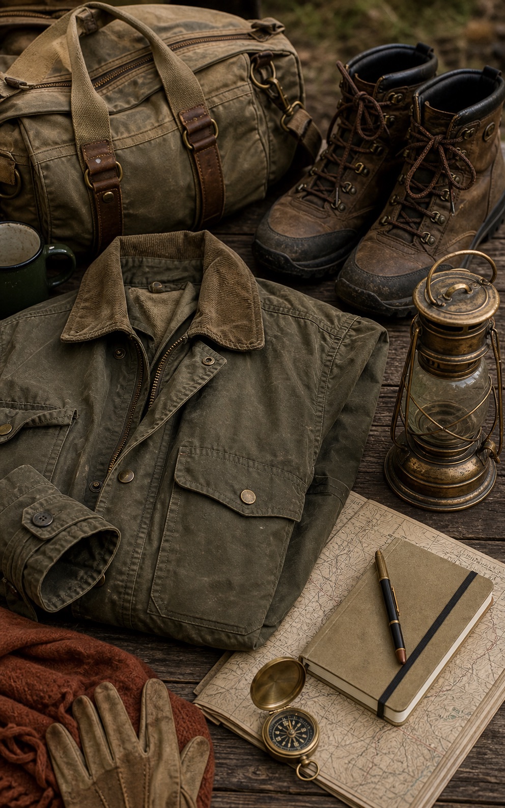Khaki field bag with lantern and patches