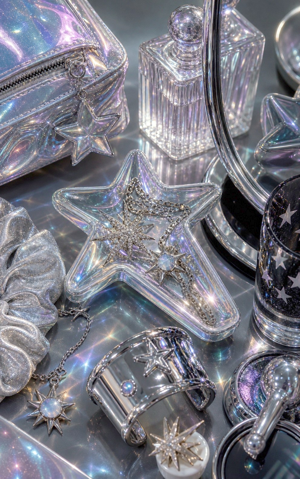 Iridescent star pendant with colorful reflections