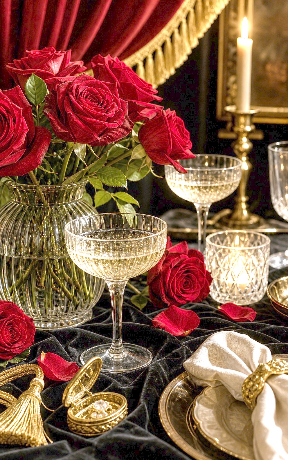 Candlelit opera-inspired table with roses